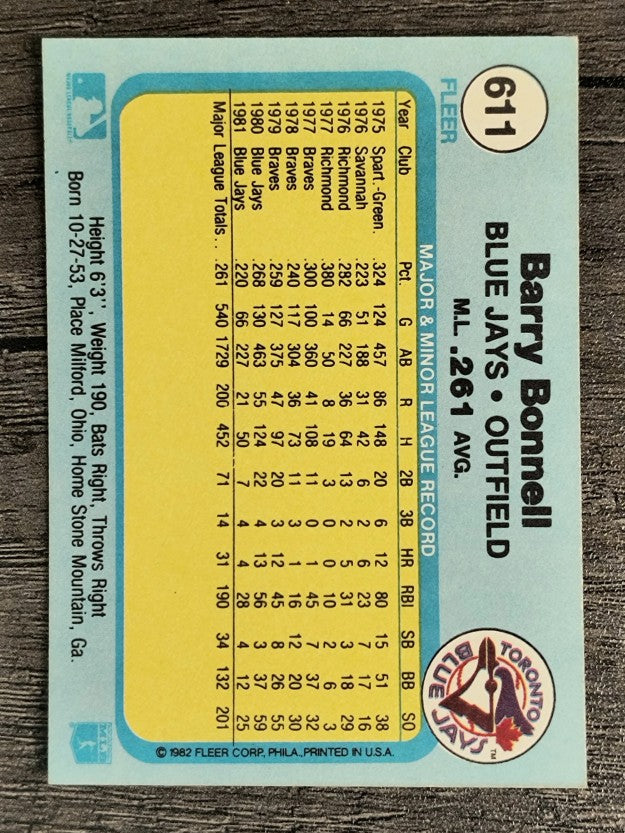 1982 Fleer #611 Barry Bonnell