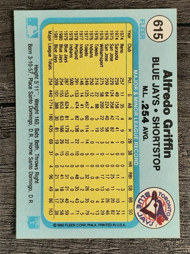 1982 Fleer #615 Alfredo Griffin