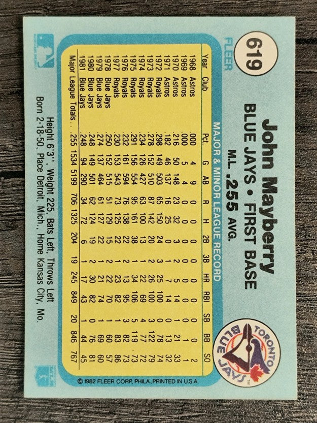 1982 Fleer #619 John Mayberry