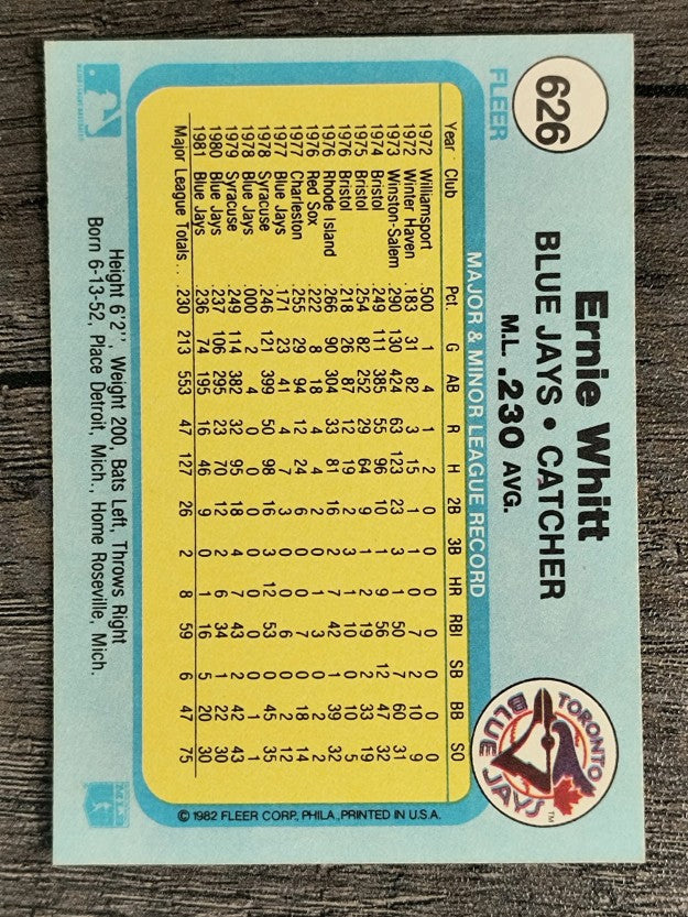 1982 Fleer #626 Ernie Whitt