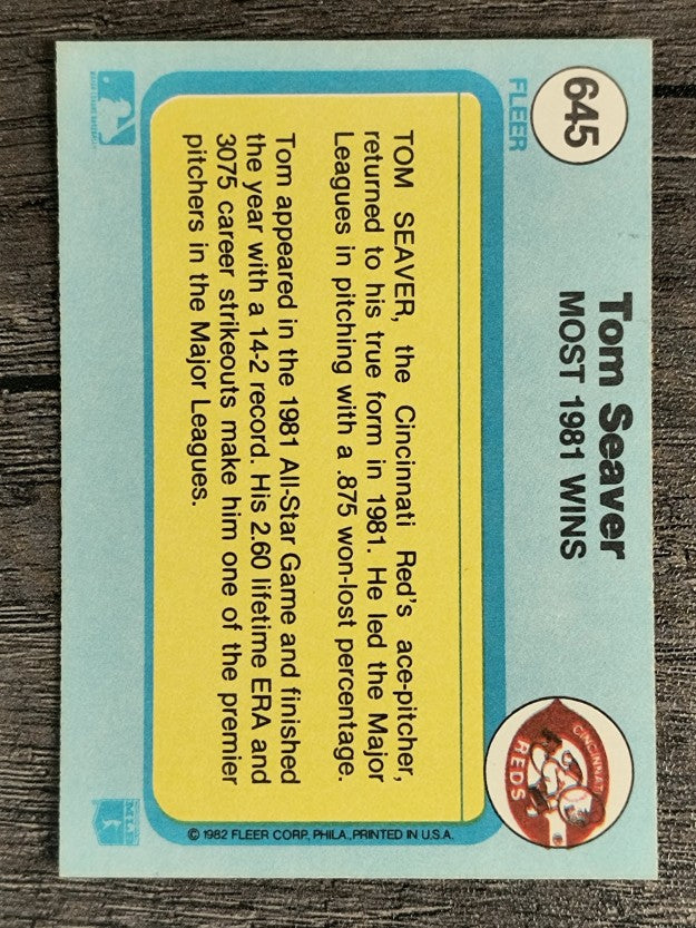 1982 Fleer #645 Tom Seaver/Most 1981 Wins