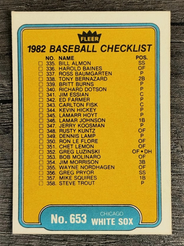1982 Fleer #653 CL: Rangers/White Sox