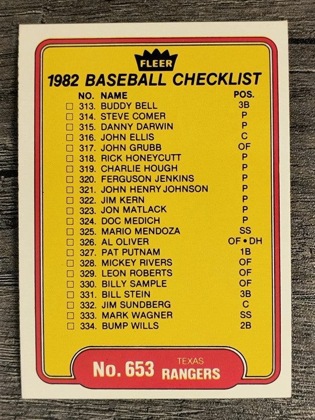 1982 Fleer #653 CL: Rangers/White Sox