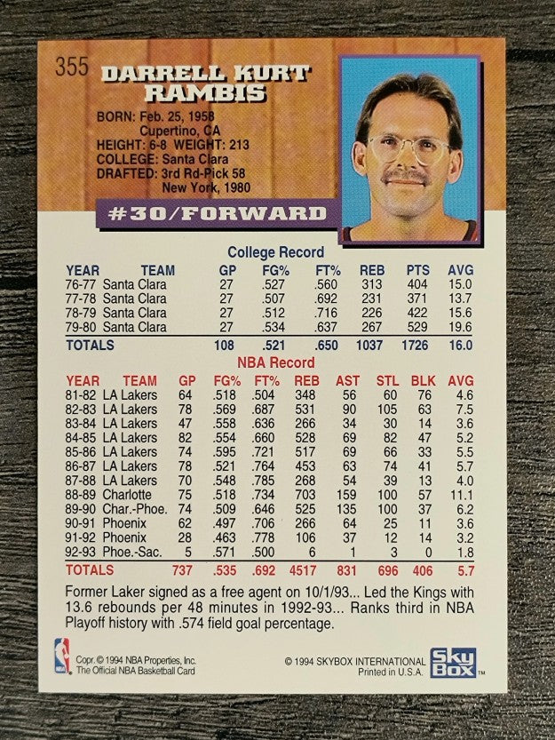 1993-94 Hoops #355 Kurt Rambis