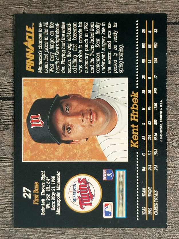 1993 Pinnacle #27 Kent Hrbek