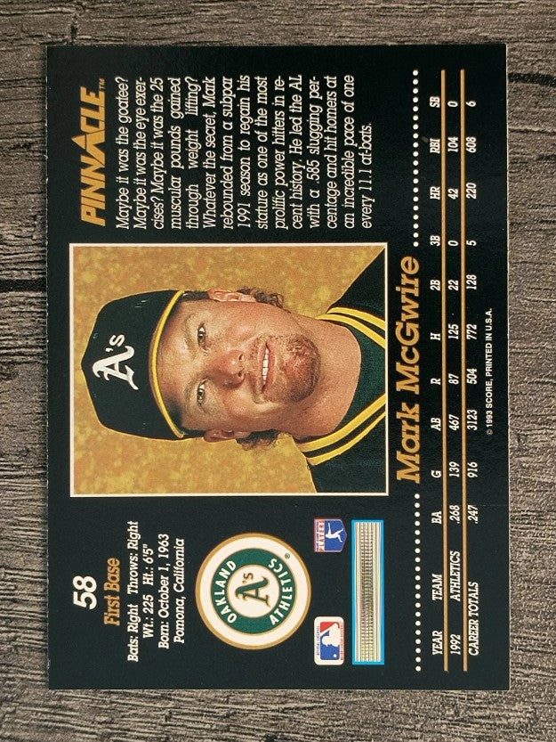 1993 Pinnacle #58 Mark McGwire (NM)