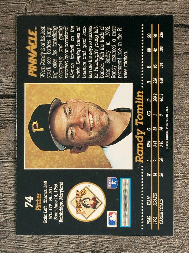 1993 Pinnacle #74 Randy Tomlin