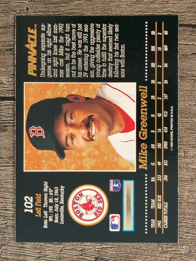 1993 Pinnacle #102 Mike Greenwell