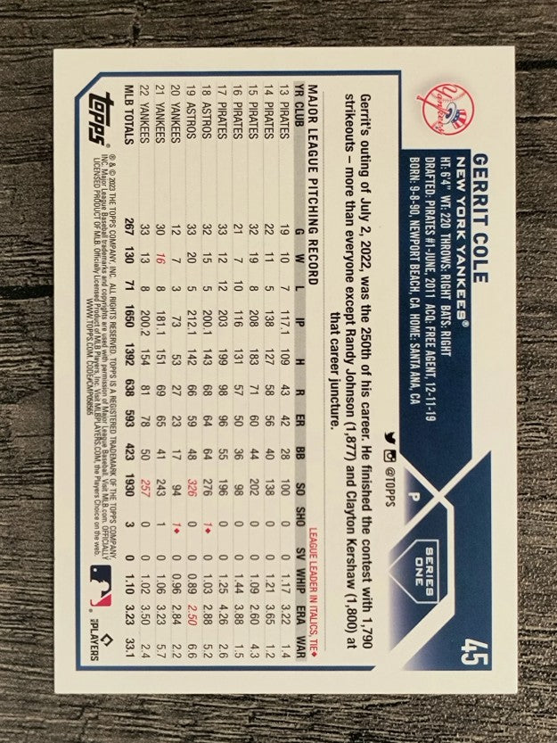 2023 Topps Rainbow Foil #45 Gerrit Cole