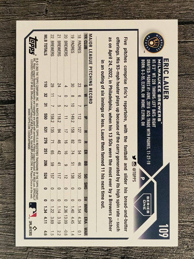 2023 Topps Rainbow Foil #109 Eric Lauer