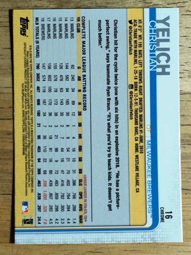 2019 Topps Chrome #16 Christian Yelich