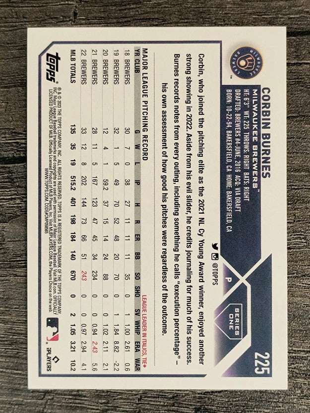 2023 Topps Rainbow Foil #225 Corbin Burnes