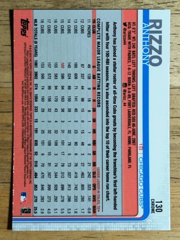 2019 Topps Chrome #130 Anthony Rizzo