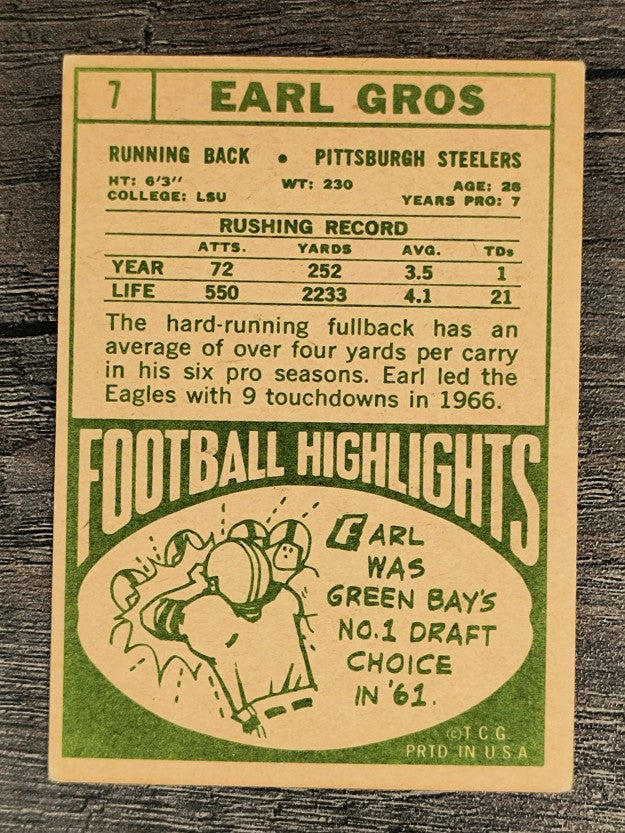 1968 Topps #7 Earl Gros (VGEX)