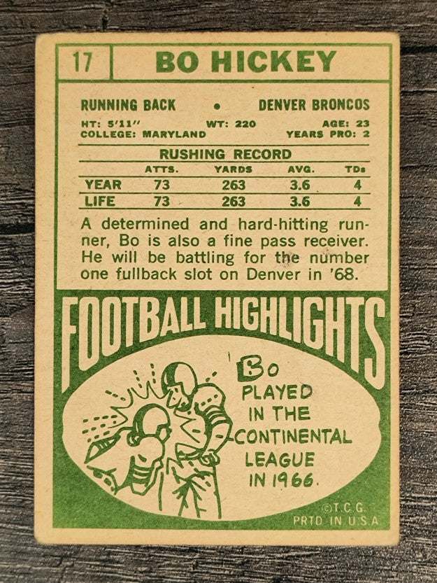 1968 Topps #17 Bo Hickey RC (POOR)