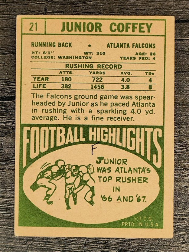 1968 Topps #21 Junior Coffey (VG)
