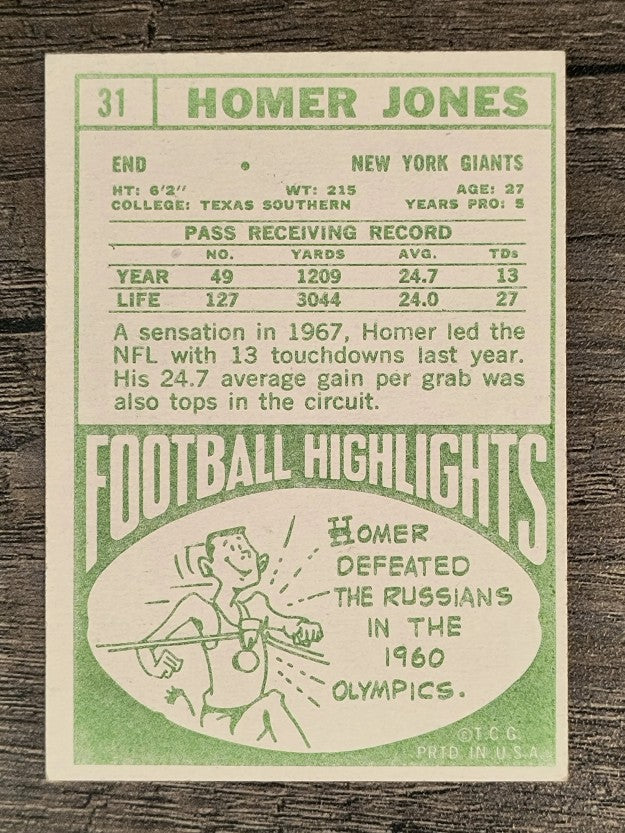 1968 Topps #31 Homer Jones (VGEX)