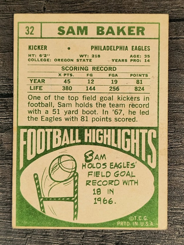 1968 Topps #32 Sam Baker (GOOD)