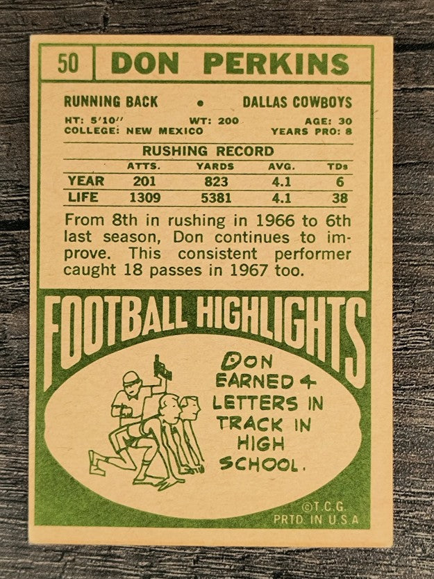 1968 Topps #50 Don Perkins (VGEX)