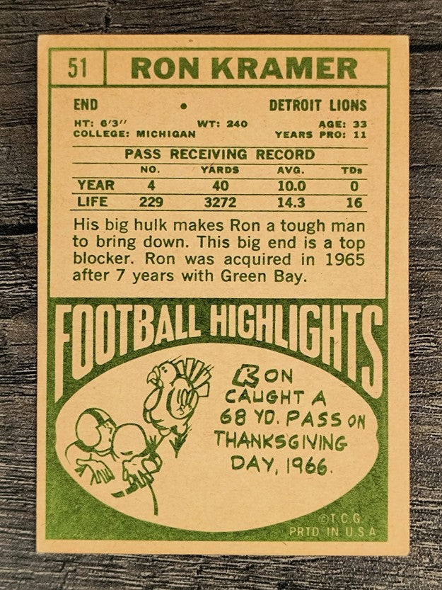 1968 Topps #51 Ron Kramer (VG)