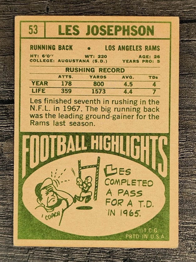1968 Topps #53 Les Josephson RC (VGEX)