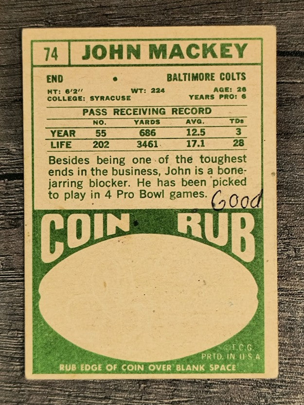 1968 Topps #74 John Mackey (VG)