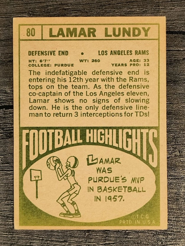1968 Topps #80 Lamar Lundy (VGEX)