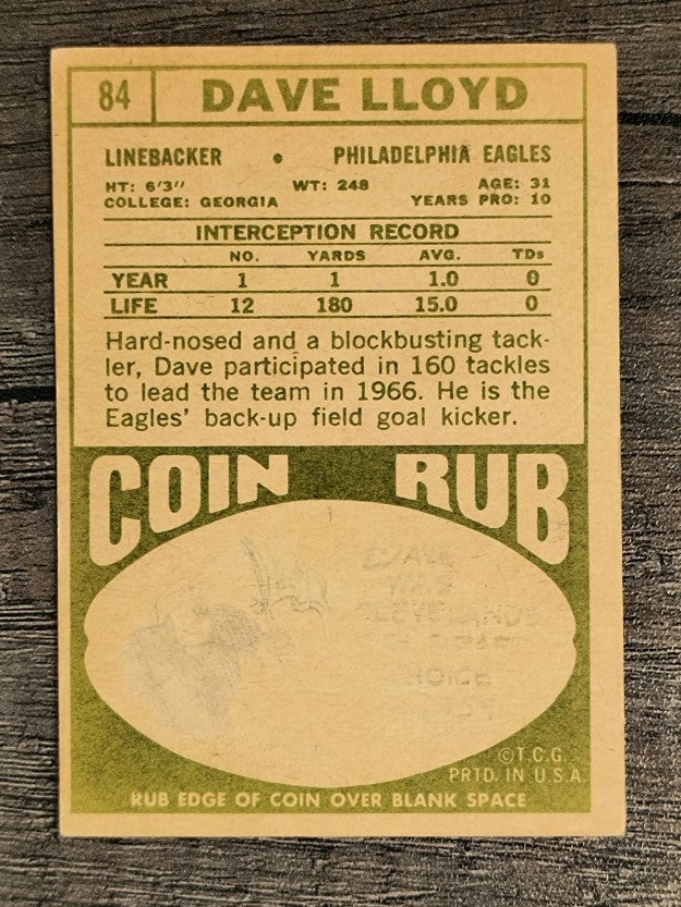 1968 Topps #84 Dave Lloyd (VGEX)