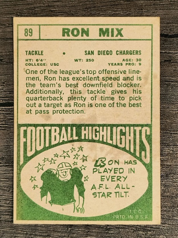 1968 Topps #89 Ron Mix (VGEX)