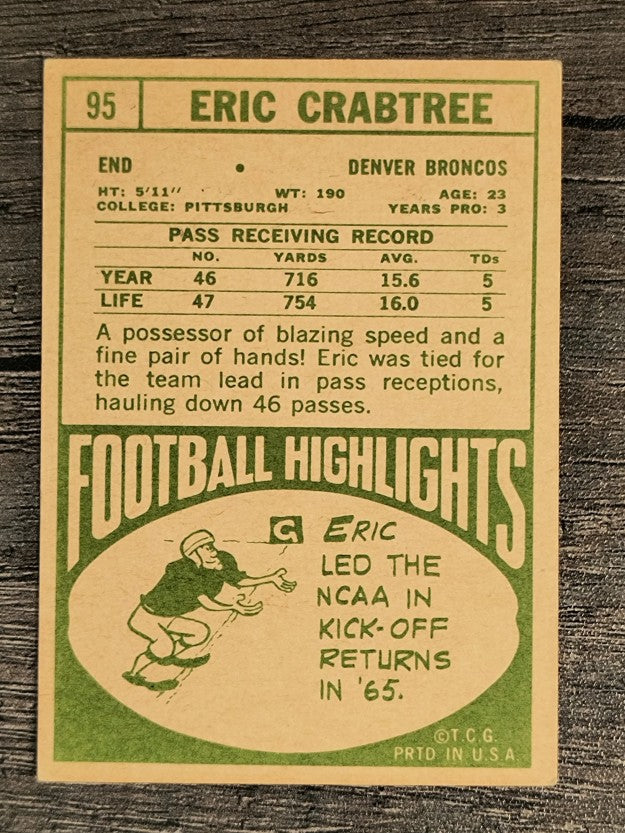 1968 Topps #95 Eric Crabtree RC (VGEX)