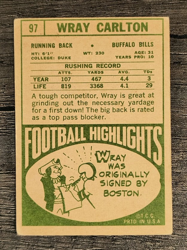 1968 Topps #97 Wray Carlton (VG)