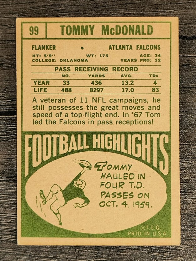 1968 Topps #99 Tommy McDonald (VGEX)