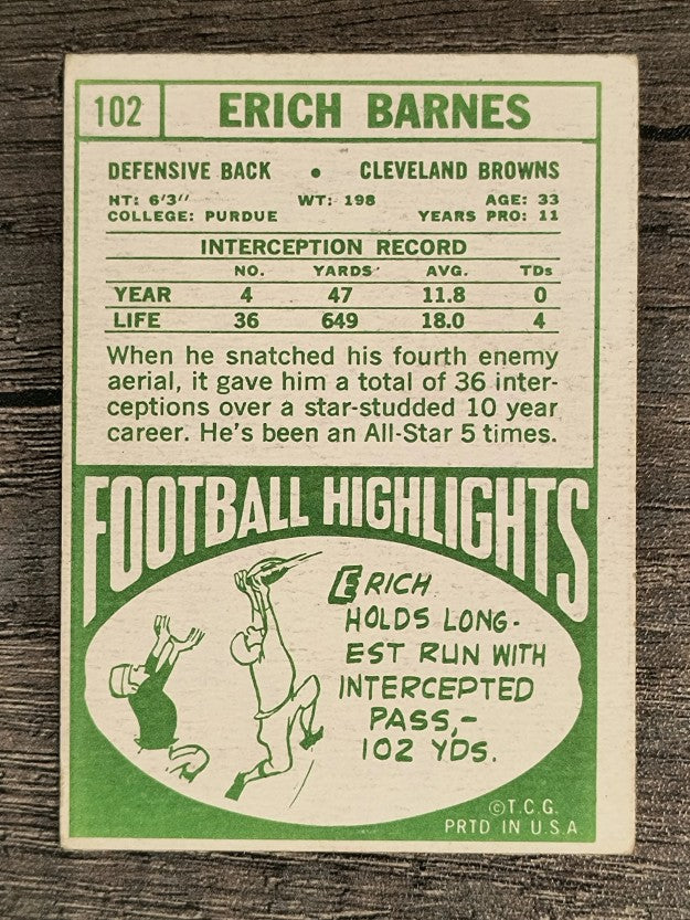 1968 Topps #102 Erich Barnes (VGEX)