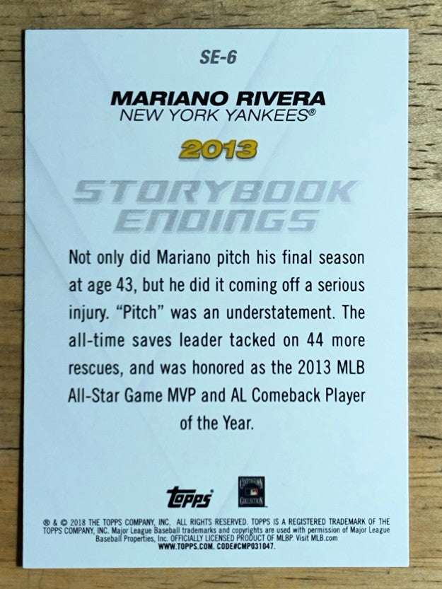 2018 Topps Update Storybook Endings #SE6 Mariano Rivera