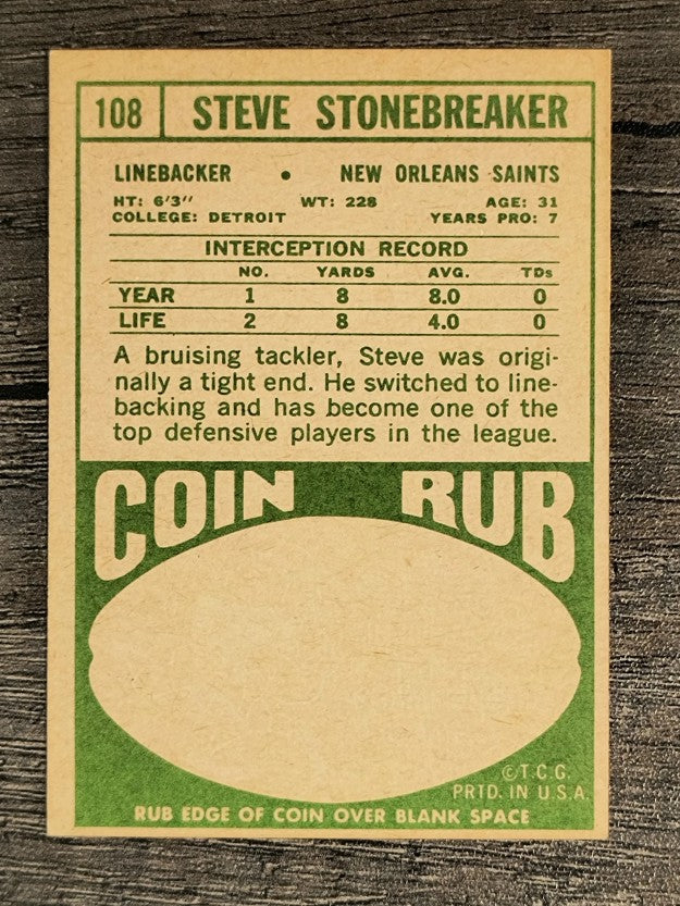 1968 Topps #108 Steve Stonebreaker RC (EX)