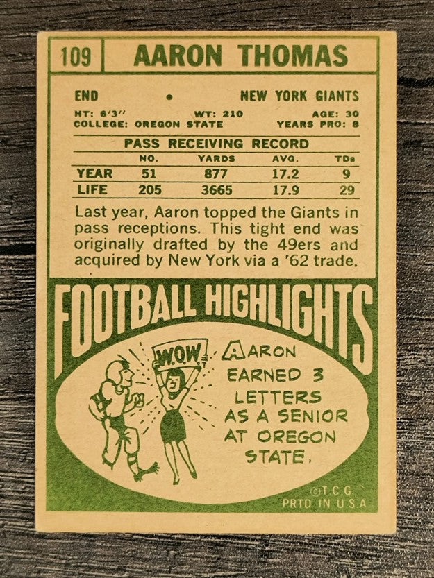 1968 Topps #109 Aaron Thomas (VGEX)