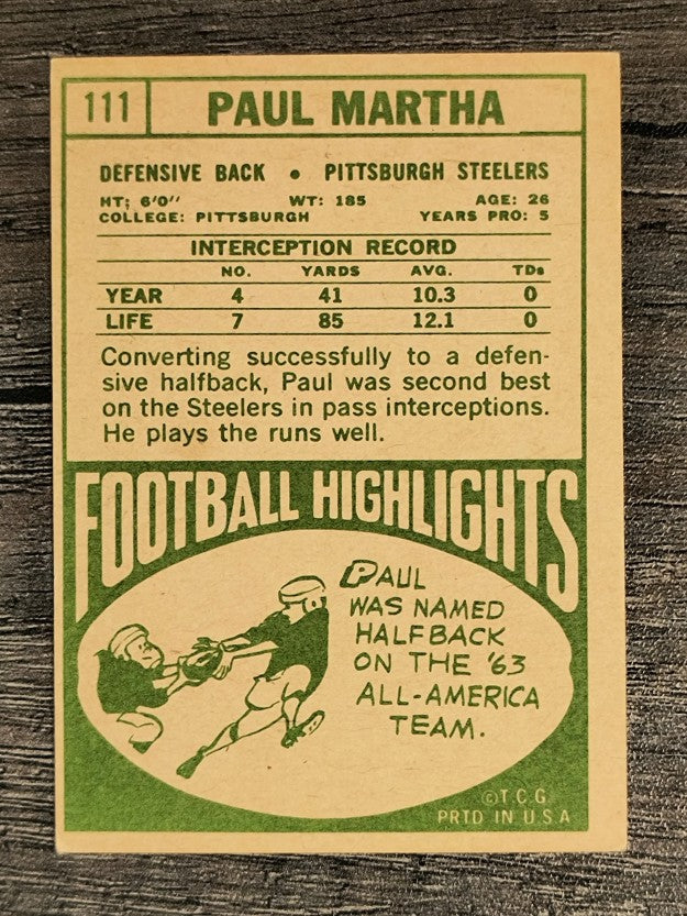 1968 Topps #111 Paul Martha RC (VGEX)