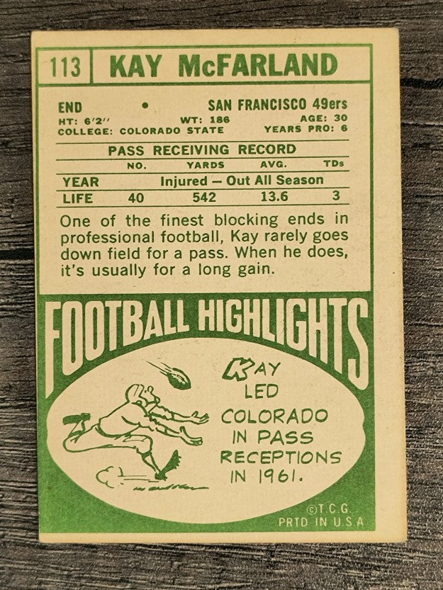 1968 Topps #113 Kay McFarland RC (VGEX)