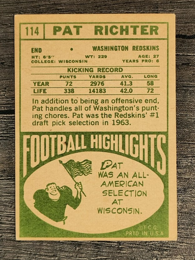1968 Topps #114 Pat Richter (VGEX)