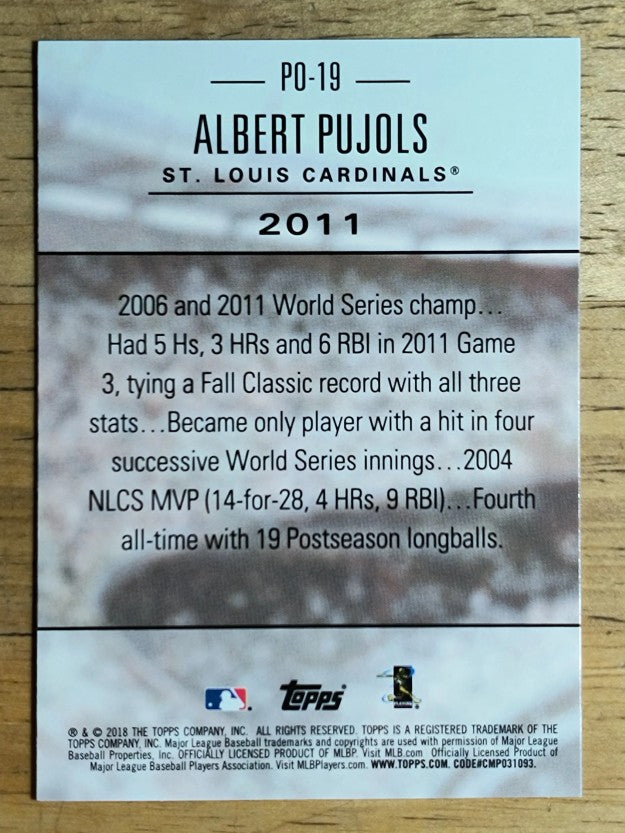 2018 Topps Update Postseason Preeminence #PO19 Albert Pujols