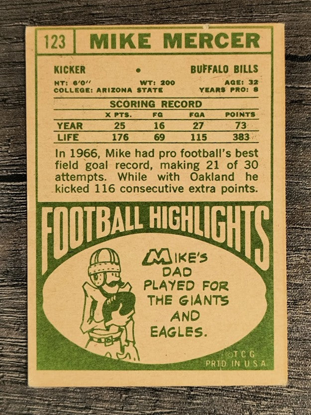 1968 Topps #123 Mike Mercer (VGEX)