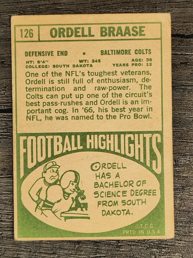 1968 Topps #126 Ordell Braase (GOOD)