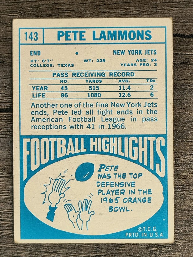 1968 Topps #143 Pete Lammons RC (VG)