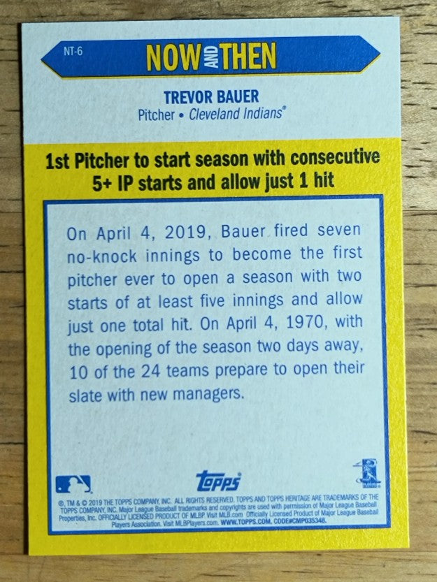 2019 Topps Heritage Now and Then #NT6 Trevor Bauer