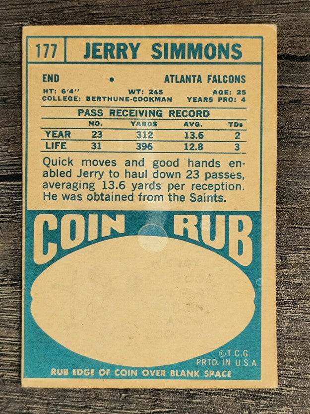 1968 Topps #177 Jerry Simmons RC (GOOD)