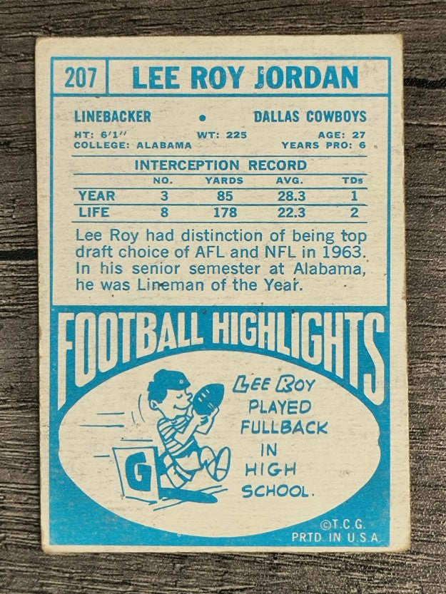 1968 Topps #207 Lee Roy Jordan (GOOD)