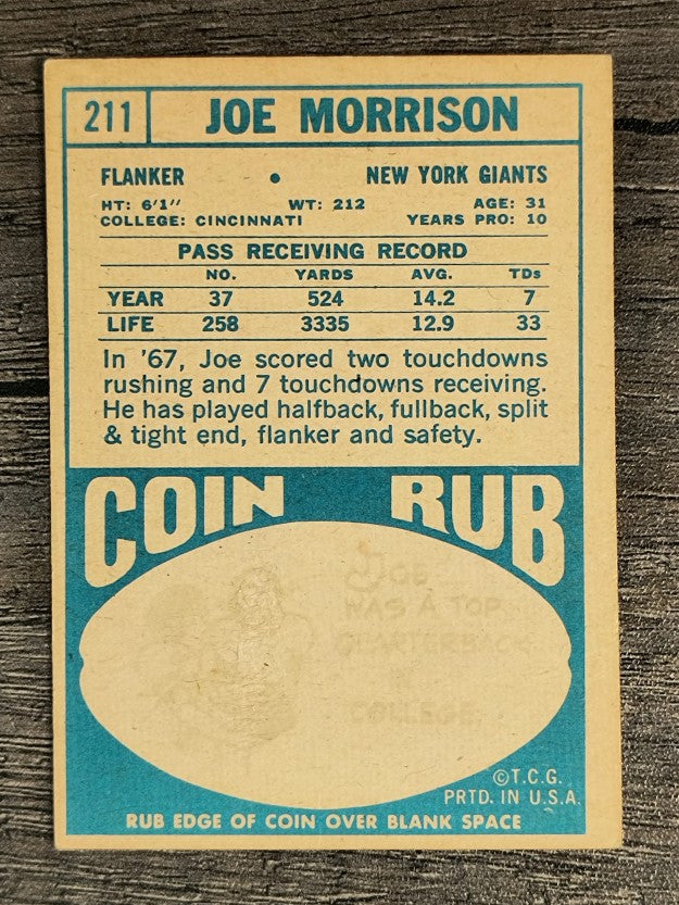 1968 Topps #211 Joe Morrison (VGEX)
