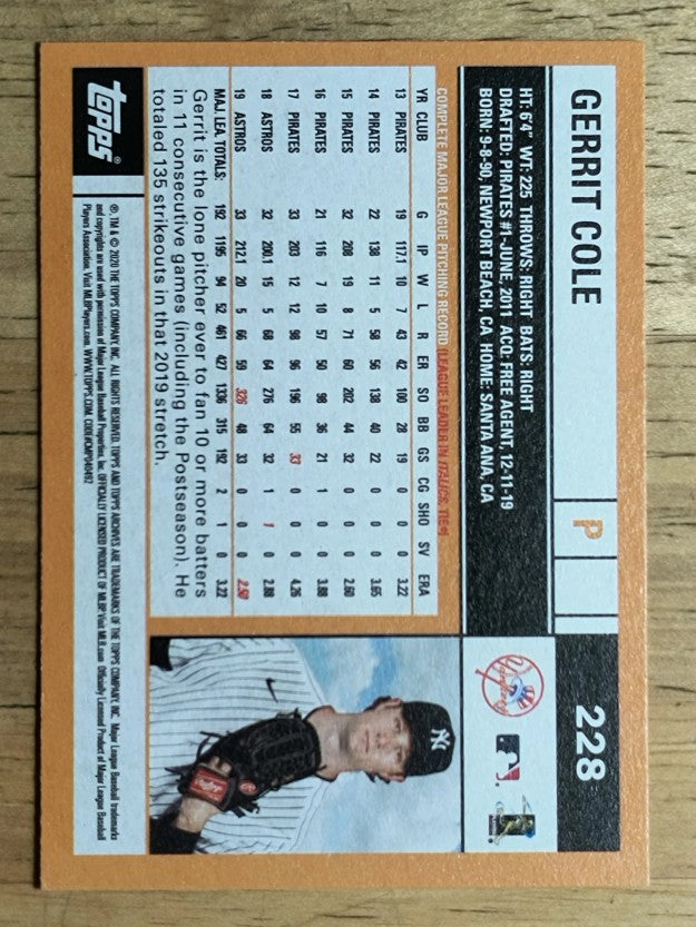 2020 Topps Archives #228 Gerrit Cole