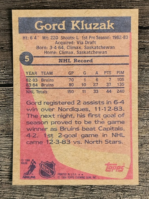1984-85 Topps #5 Gord Kluzak SP