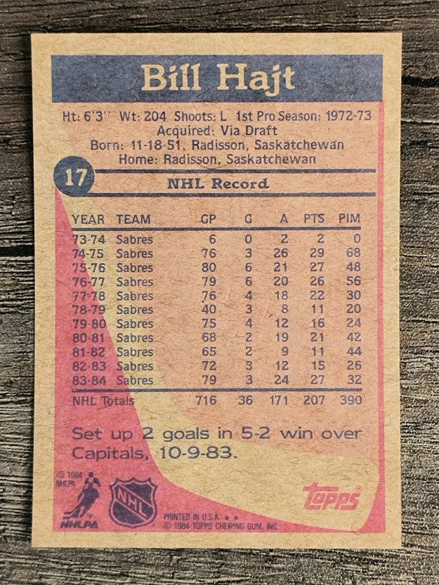 1984-85 Topps #17 Bill Hajt SP